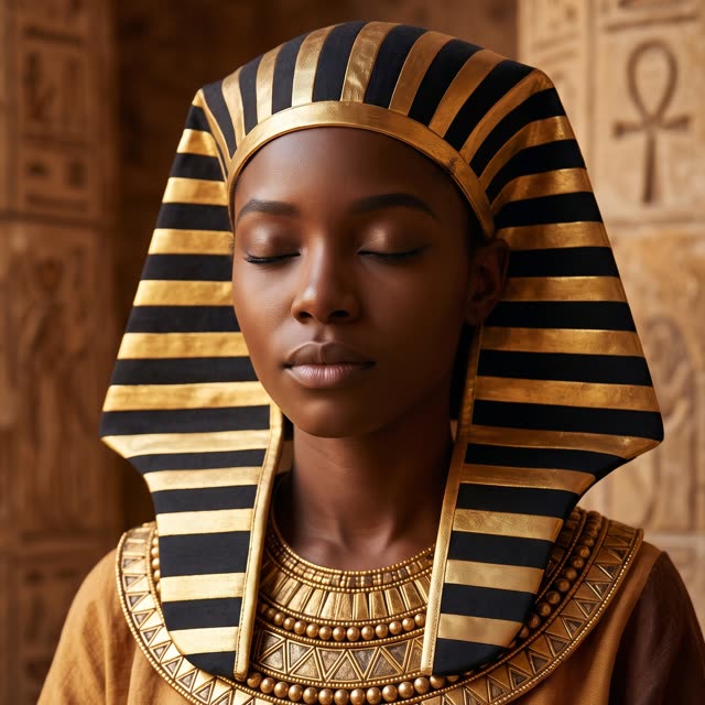 Une femme coiffée du némès, l'ankh au cou